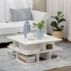 HOMCOM Tavolino da Caffè Rotondo, Tavolino Apribile da Salotto, 3 Elementi con Apertura a Rotazione, con Vassoio Rimovibile, 38 x 48.3cm, in Legno Bianco