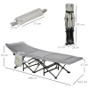 Outsunny Lit de Camping Pliable avec Matelas transat Chaise Longue Sac de Rangement intégrée jusqu'à 200 kg dim. 185L x 65l x 37H cm Gris