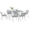 Outsunny Set Tavolo E Sedie Da Giardino 7 Pezzi – Tavolo Rettangolare 150x90 Cm E 6 Sedie Impilabili In Texteline, Grigio Chiaro, Per Terrazzo E Balcone