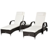 Outsunny Set da Giardino con 2 Sedie a Sdraio con Schienale Reclinabile e Tavolino Basso in Rattan PE, Marrone