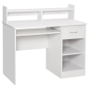 HOMCOM Scrivania per Computer Compatta, Scrivania PC Fisso in Legno Bianco con Ripiano Tastiera Estraibile e Mensole 104x48x95.5cm