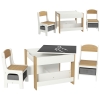 HOMCOM Juego de Mesa con Sillas para Niños 2 en 1 con Pizarra Cajones de Tela y Espacio de Almacenamiento Blanco y Natural
