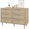 HOMCOM Commode 6 tiroirs meuble de rangement avec tissage en rotin dim. 110L x 40l x 75H cm Aspect Bois Clair