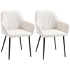 HOMCOM Chaises de Salle à Manger Chaises de Visiteur Design scandinave - Lot de 2 chaises - Pieds effilés métal Noir - Assise Dossier accoudoirs ergonomiques Lin Beige
