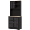 HOMCOM Küchenbuffet Küchenvitrine mit viel Stauraum, 3 Glastüren, Regalboden, 2 Fächer, großer Arbeitsplatz, MDF Schwarz Eiche