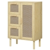 HOMCOM Boho-Stil Schrank Aufbewahrungsmöbel mit 3 Schubladen und 3 Regalen, geflochtene Rattanfront, kompakt, 55 x 30 x 82 cm