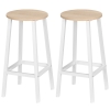 HOMCOM Set mit 2 modernen Barhockern Höhe 65 cm mit Fußstütze - Weiß und Holzoptik