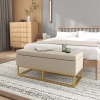 HOMCOM Banc Rangement Capitonné - Coffre Assise 110x44x48cm, Beige Doré