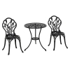 Outsunny Conjunto de Mesa e Cadeiras de Exterior 3 Peças de Alumínio com Encosto com Padrão de Tulipa e Mesa com Orifício para Chapéu de Sol Preto