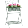 Outsunny Suporte de Metal para Plantas Dobrável com 3 Vasos Incluidos e Prateleira Inferior Suporte para Vasos de Flores Decorativo para Interior e Exterior 47x37x78,5cm Verde