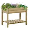 Outsunny Huerto Urbano de Madera con Estante Mesa de Cultivo Rectangular con Orificios de Drenaje para Cultivos Plantas Jardín Terraza Exterior Carga 80 kg 91x51x76 cm Natural