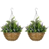 Outsunny Set 2 Plante Artificiale de Lavandă cu Ghiveci și Agățătoare, din PE și Ratan, Ø25x34 cm, Verde și Violet