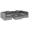 Outsunny Set Salotto da Giardino da 7 Pezzi Modulari, Tavolino con Piano in Vetro Temperato, Cuscini Sfoderabili Inclusi, Grigio