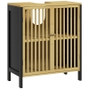 HOMCOM Mobile Sottolavabo Bagno con 2 Ante a Doghe in Legno di Bambù e MDF con Intaglio a U, 60x30x70cm