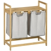 HOMCOM Cesto de Roupa de Bambu Cesto de Roupa Suja com 2 Bolsas Amovíveis e 2 Prateleiras para Casa de Banho 64x33x73 cm Madeira