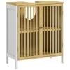 HOMCOM Móvel para Lavatório Pousar de Bambu para Casa de Banho com Porta Dupla e Prateleira Ajustável 60x30x70 cm Natural e Branco