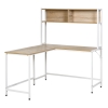HOMCOM Secretária em Forma de L Multifuncional Secretária para Escritório ou Estúdio com Prateleiras Altas Amplo Espaço Estilo Minimalista 140x125x149cm Madeira e Branco