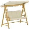 Outsunny Baloiço de Jardim de 3 Lugares com Toldo Ajustável Almofadas e Estrutura com Veios de Madeira 195x120x170 cm Madeira e Creme