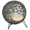 PawHut Cama para Gatos em Vime Sintético com Base de Tripé Almofada com Pelúcia e Algodão Suave Desenho Elevado Ø52x58 cm Cinza