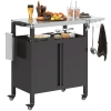 Outsunny Cărucior pentru Barbecue cu Dulap, Raft Deschis și Masă Laterală, din Oțel Inoxidabil, 116x50x93 cm, Negru