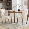 Set of 6 Velvet Upholstered Dining Chairs with Button Tufted Back, Brushed Wood Legs, Foot Pads, Wingback Design, 50L x 64W x 96H cm, Beige