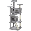 PawHut Arranhador para Gatos com Postes de Sisal Plataformas Cavernas Bolas Pendentes e Redes 49x49x138 cm Cinza Claro