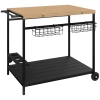 Outsunny Desserte de jardin chariot pour plancha barbecue en bois et métal avec poignée 2 plateaux 2 paniers et porte-bouteilles