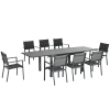 Outsunny Salon de jardin table extensible 135-270 cm en aluminium et textilène 6/10 personnes 8 chaises empilables gris