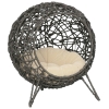 PawHut Cama Cueva de Ratán para Gatos o Mascotas Pequeña con Base Trípode Cojín de Felpa y Algodón Suave Diseño Elevado Estable Φ52x58 cm Gris