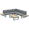 Outsunny Design Ecksofa-Set 5 Plätze Kissen Couchtisch Aluminium Anthrazitgrau Holzoptik