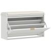 HOMCOM Banco Sapateira Móvel Sapateira Estreito com Assento Estofado Caixa Rebatível e Painel de Ripas 80x26x47,5 cm Branco