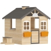 Outsunny Casita Infantil de Juegos Exterior para Niños de 3 -7 Años con Ventanas 2 Jardineras y 1 Banco 113x94x134,5 cm Natural