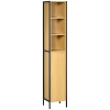 kleankin  Columna de Baño con 1 Puerta y 3 Estantes Abiertos Mueble Auxiliar de Estilo Industrial 30x28x168 cm Roble