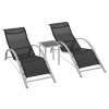 Outsunny Lot de 2 bains de soleil design contemporain table basse plateau verre trempé métal époxy textilène gris foncé