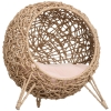 PawHut Cesta Rialzata per Gatti Fino a 10kg in Rattan PE Marrone (Φ52x58cm)