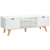 HOMCOM Mesa para Televisores de 65 Pulgadas Módulo TV con 2 Armarios 2 Estantes Abiertos y Patas de Madera 150x39x50 cm Blanco