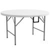Outsunny Mesa Auxiliar Redonda Mesa de Jardín Plegable con Marco de Acero y Encimera de HDPE Carga 80 kg Ø122x73 cm Blanco