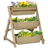 Outsunny Jardinera de Escalera de 3 Niveles Maceteros de Madera Jardinera Vertical con Tela no Tejida y Orificios de Drenaje Huerto Urbano para Plantas Macetas Flores Jardín 71x61x77 cm Natural