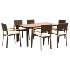 Outsunny Ensemble de table et 6 chaises de jardin en résine tressée avec coussins d'assise et plateau table en bois d'acacia - marron