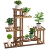 Outsunny Étagère à Fleurs en Bois Supports de Pots Porte Plante Bois 6 tablettes - dim. 98L x 28l x 96,5H cm Bois de Sapin traité carbonisation pour Intérieur Jardin Terrasse Balcon