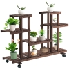 Outsunny Scaffale Portafiori a 4 Livelli, Fioriera da Esterno e Interno in Legno con 4 Ruote, 123.5 x 33 x 80cm
