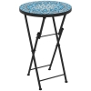 Outsunny Table de jardin en mosaïque, Table de terrasse ronde pliable avec cadre en métal et plateau en céramique, Motif mosaïque, Bleu