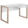 HOMCOM Mesa de Ordenador Mesa de Escritorio Diseño Moderno con Tablero de Vidrio Templado Cajón Combinación de Estilos para Oficina Estudio 120x60x75 cm Blanco