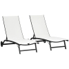 Outsunny Juego de 2 Tumbonas Reclinables de Jardín de Aluminio con Respaldo Ajustable y Ruedas 165x66x102 cm Blanco Mate