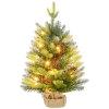 HOMCOM Árbol de Navidad Sobremesa 60 cm con 20 Luces LED 141 Ramas 5 Piñas 5 Racimos de Bayas Rojas y Soporte de Metal Verde