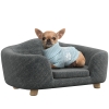 PawHut hondenbank hondenmat hondenmand hondenbank hondenbank kattenbank met kussen achterzak pluche schuim grenen hout donkergrijs 70 x 47 x 30 cm