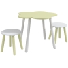 ZONEKIZ Mesa con 2 Sillas para Niños de 2-5 Años con Mesa en Forma de Flores Ø59x50 cm y Sillas Ø28x26 cm Verde Pastel y Blanco
