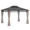 Outsunny 3.6 x 3 (m) Outdoor Polycarbonate Gazebo, Double Roof Hard Top Gazebo with Nettings & Curtains for Garden, Lawn, Patio