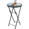 Outsunny Masă de grădină mozaic, Masă rotundă pliabilă pentru terasă cu cadru metalic și blat de ceramică, Model mozaic, Albastru