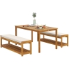 Outsunny Set de mobilier de grădină 3 buc., Set de scaune cu 1 masă cu orificiu pentru umbrelă, 2 bănci 150 x 85 x 75 cm Teak